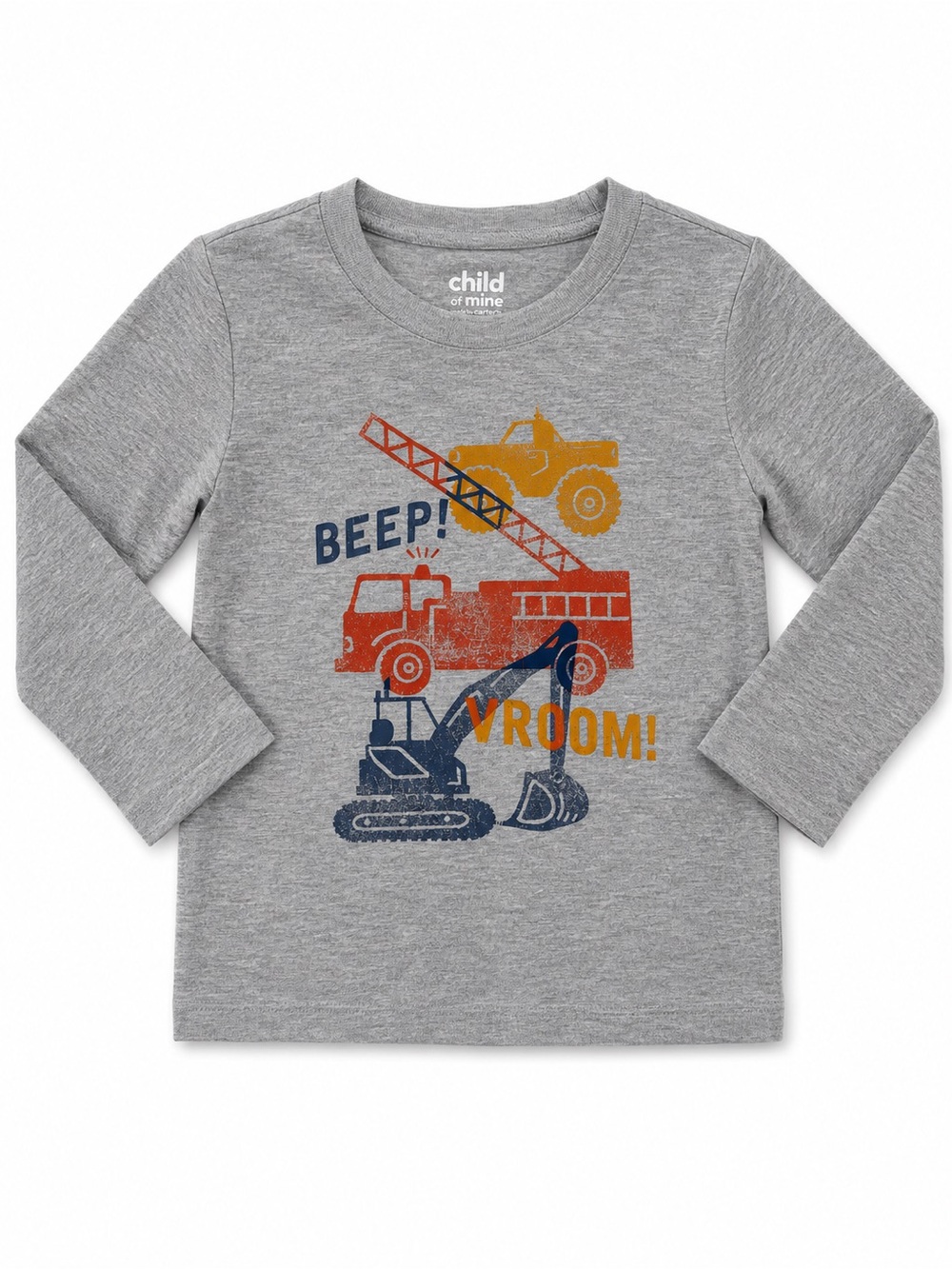 child of mine Gray Long-Sleeve Tee with Red, Navy & Gold Truck Graphics